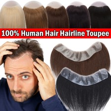 Mens Toupee Forehead Hairline 100 Real Human Hair Replacement Front Hairpiece