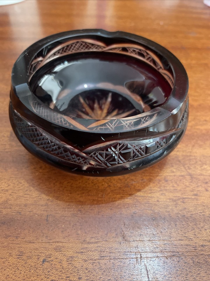 Exquisite Vintage Ruby Red Cut Lead Crystal Glass Bowl / Ashtray eBay
