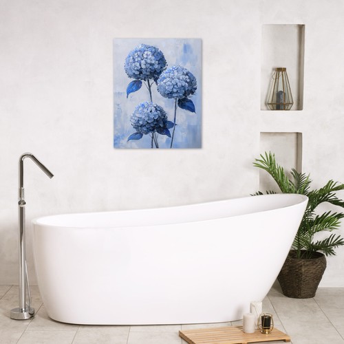 Arte de pared abstracto de hortensia azul floral country vintage para baño sala de estar - Imagen 14 de 15
