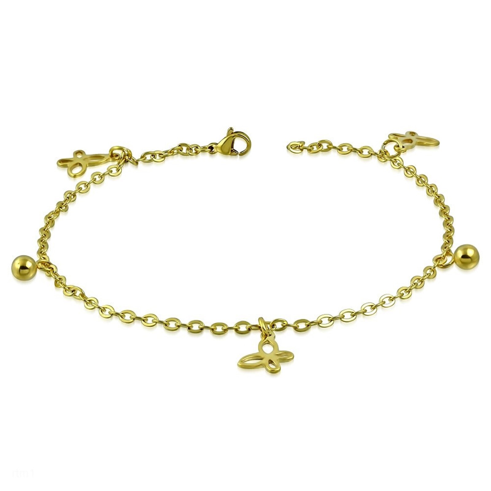 Anklet Yellow Gold PVD Butterfly Surgical Steel Hypoallergenic-image