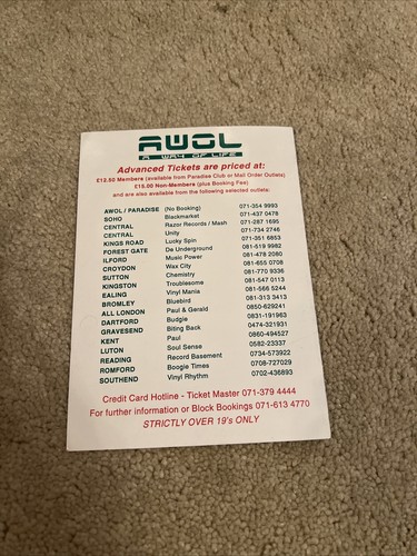 AWOL A Way Of Life Paradise Club Christmas Party 1993 Rave Flyer - Picture 3 of 3