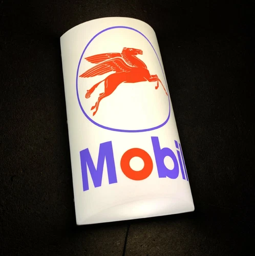 MOBIL GASOLINE LED ILLUMINATED LIGHT UP GARAGE SIGN PETROL GAS & OIL AUTOMOBILIA - Picture 1 of 12