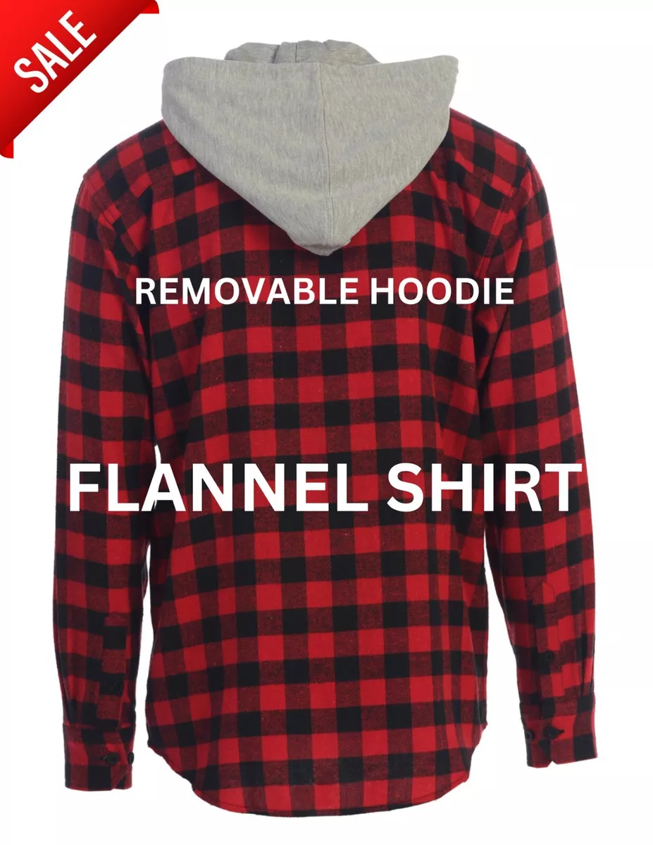 Men s Flannel Red Checkered With Removable Hoodie Size 2XL