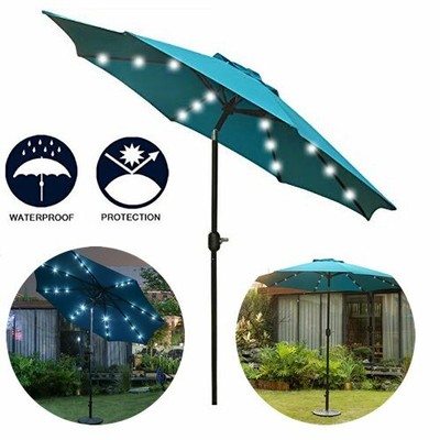 Solar 24 Led Lighted Patio Umbrella With 8 Ribs Tilt Crank Lift System Light 9 747356574273 Ebay