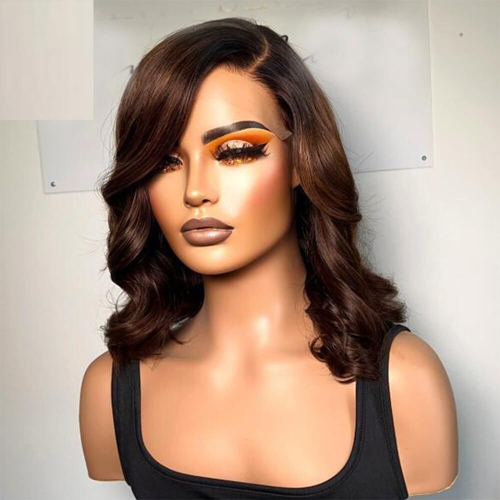 Short Wave Human Hair Lace Front Wig Brazilian Remy Side  display picture 3