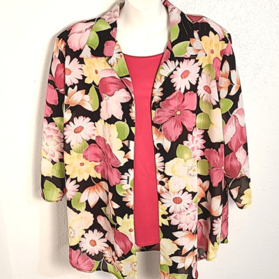 Gloria Lance Coordinated Blouse & Cami, Pink, Yellow, Green Flowers, Size 2X