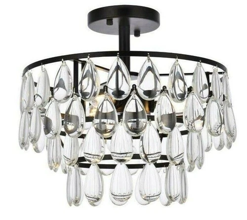 Tear Drop Crystal Flush Mount 3 Light Dining Room Kitchen Bathroom Lighting 14" - Picture 1 of 9