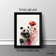 PANDA FLOWERS A4 PRINT PICTURE POSTER WALL ART HOME DECOR UNFRAMED  NEW GIFT