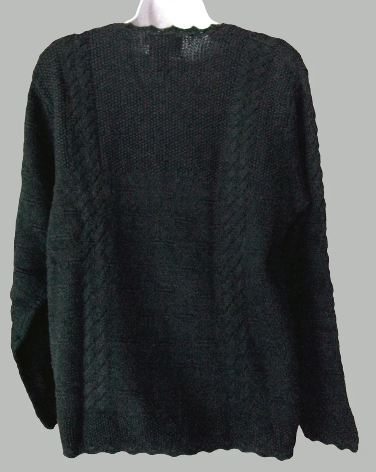 SUÉTER CÁRDIGAN MAGGIE SWEET NEGRO TEJIDO CON CABLE, NUEVO CON ETIQUETAS, BUSTO DE APROXIMADAMENTE 42", TALLA MEDIANA Foto 3 de 3