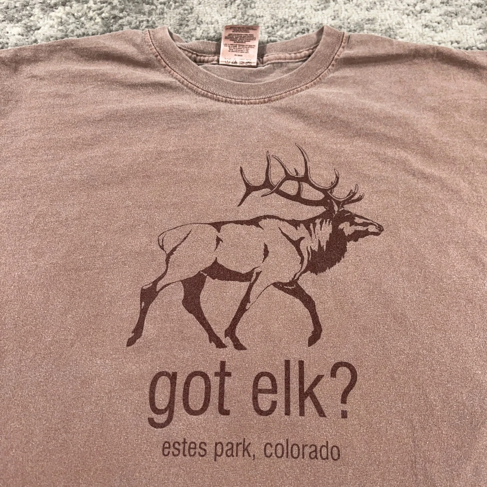 Camisa De Colección Colorado Para Hombres Mediana Marrón Cuello Redondo Y2K Estes Park Logo Alce Divertida Foto 2 de 4