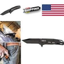 Folding Pocket Knife with 3.4 Inch Tanto Blade Lightweight Black Stainless Steel