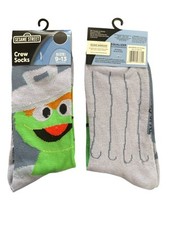 Sesame Street OSCAR THE GROUCH Men's Size 9-13 Crew Socks Gray Green White Black