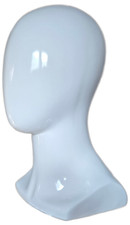 13.6" Tall Glossy Luxury Mannequin Head, Table Top Display, Fiberglass, White