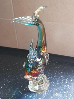Vintage Murano Style teal/blue/amber heavy solid glass fish
