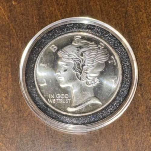 1 oz .999 Fine Silver Round Liberty & Mercury Dime Design Collectible Coin Shape
