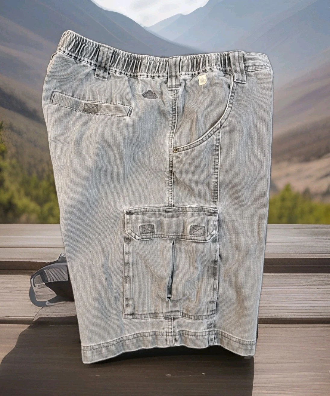 Territory Ahead Mens Gray Textured Cargo Shorts Elastic XL Sz 38 Measured