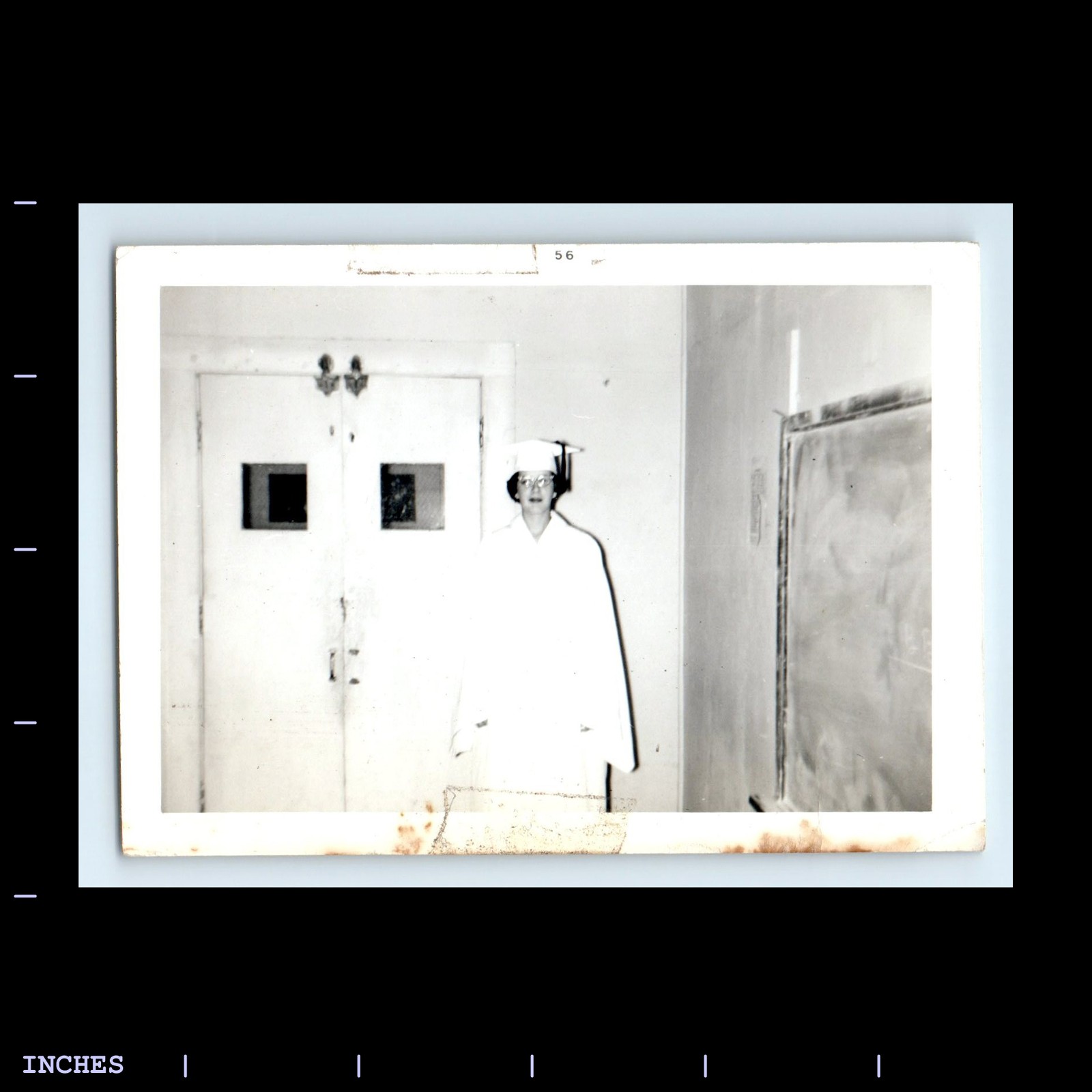 Vintage 1956 Graduation Photo Woman in Cap and Gown Retro Black and White