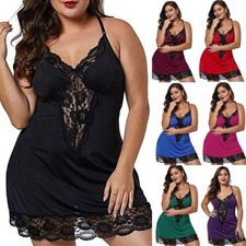 Plus Size Womens Lace Sexy Babydoll Lingerie Nightwear Robe Nightdress Underwear