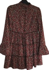 Ladies Floral Print Button Down Long Sleeve High Neck Dress Size 12