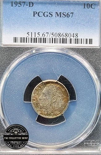 1957~D Roosevelt Dime 10¢~PCGS MS~67 FB~FT | UNC Uncirculated Only 18 Higher!