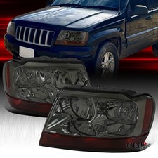 Headlights Fit 1999-2004 Jeep Grand Cherokee Smoke Amber Lamps Leftright 99-04