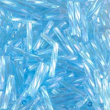 Miyuki TW260AB Twisted Bugle Beads: Transparent Aqua Glass, 12mm, 25g/ 420