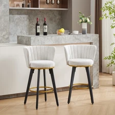 Set of 2 Swivel Bar Stools Fabric Bar Chair Kitchen Counter Height Dining Chair