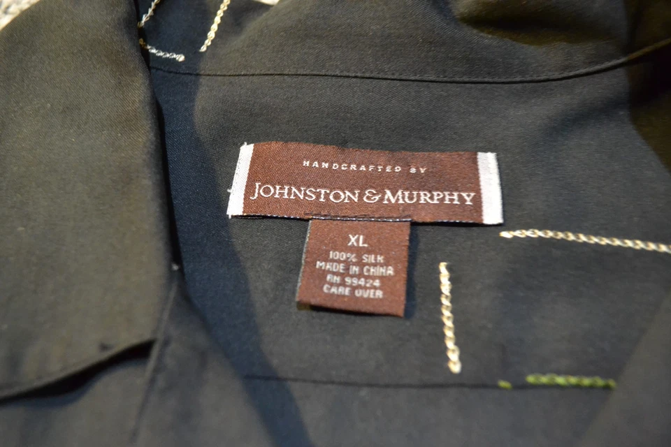 Camisa de hombre Johnson & Murphy manga corta negra X-grande con botones 100 % seda Foto 3 de 4