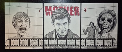 DAVID RUSSELL TALBOTT~3 Original pen/ink Pyscho Drawings~ 8 x 10 each + bonuses