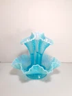 Vtg EXCELLENT Fenton Diamond Lace Hobnail Blue Opalescent Epergne 10" Wide