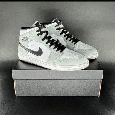 Jordan Mid-Top Athletic Sneaker in Gray, Black and White Jordan Air Jordan 1 Mid Mens Lifestyle Shoes White Light  main image 2