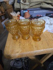 Set Of 3 Vintage Amber Hobnail Shot/Cordial G...