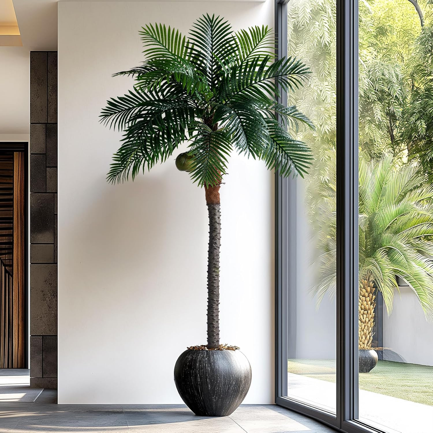 8.2FT Artificial Phoenix Palm Tree with Coconut Fruit Outdoor Indoor Decor Large