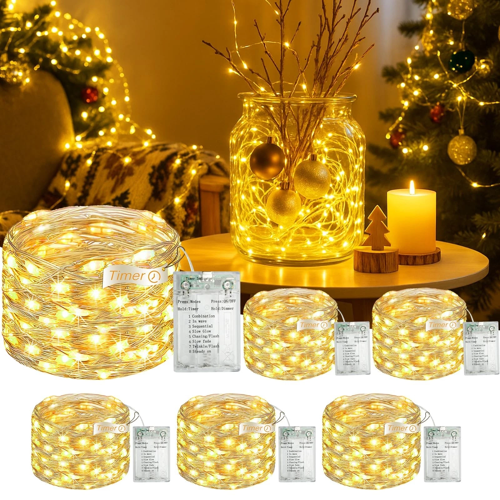 16FT 50 LED Fairy Lights - Battery Operated, Timer, 8 Modes, USB Mini Twinkle St