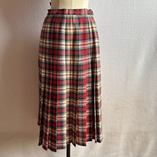 Vintage 1960s 1970s Pendleton Red Plaid Pleated Skirt 24 Waist