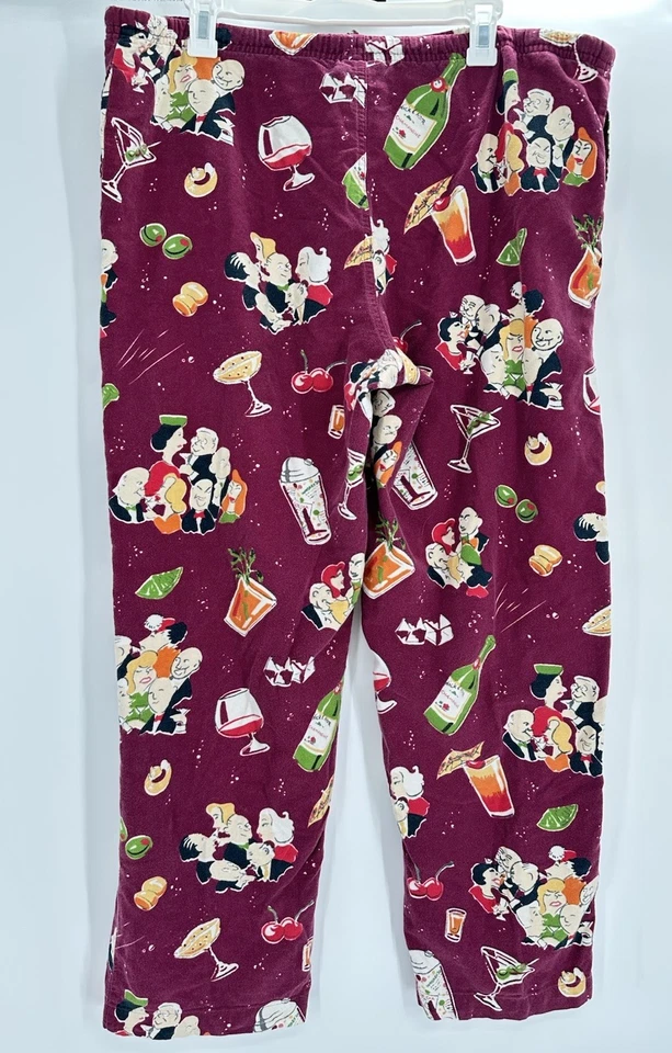 Pantalones de pijama Nick & Nora para dormir adulto M granate retro estampado de cóctel Foto 3 de 4