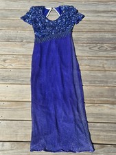 Vintage Lawrence Kazar New York Blue Sequin Beaded Evening Gown Dress Sz M 1980s