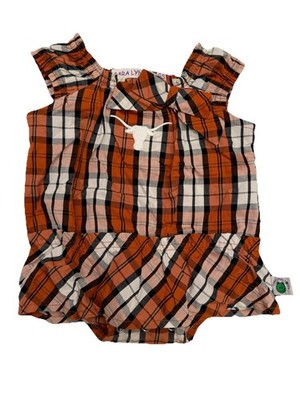 Sara Lynn Togs Baby Girl Texas Longhorns Bubble Romper Orange Plaid Bow 0/3M