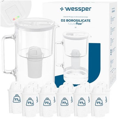 Wasserfilter Kanne Glas weiß 3L Wessper LED Filterwechselanzeige 1+11 Filter