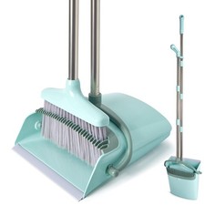 XXXFLOWER Broom and Dustpan Set with Cleaning Teeth, 55" Long Bluish Green