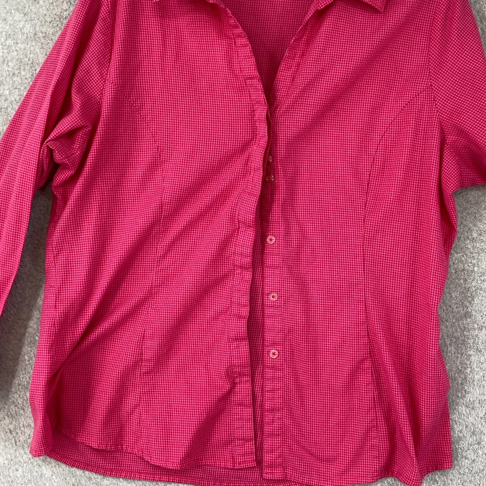Lee Top Womens XL Pink Micro Check 3/4 Sleeve Button Up Blouse Casual Career - Image 2 of 4