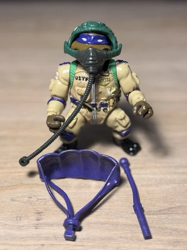 VINTAGE TMNT 1991 MUTANT MILITARY PRO PILOT DON w Helment Parachute Jet