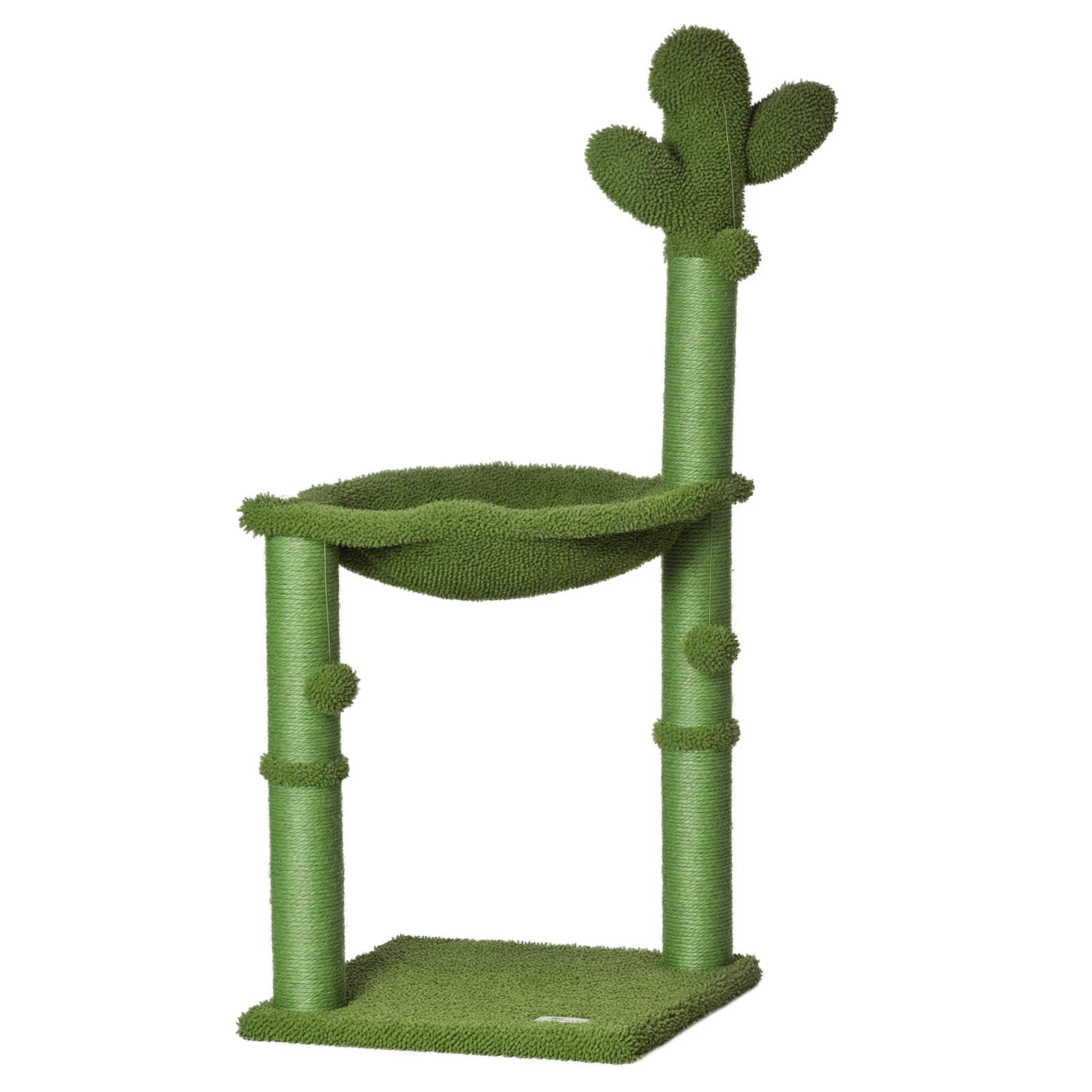 PawHut Cactus Cat Tree Tower with Sisal Scratch Post Hammock, 96cm, Green