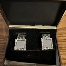 Vintage Swank Silver Tone Mesh CuffLinks Mirror and Original Box
