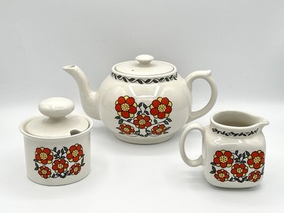 Vintage Retro Flower TAUTON VALE Tea Set - Tea Pot- Sugar Bowl- Creamer- England