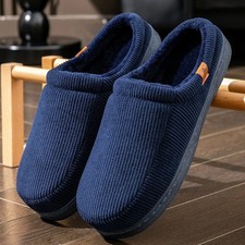 Warm Slippers for Men TPR Sole Memory Foam Soft Cushion Non Slip Stripe Design