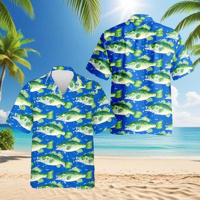 Bass Fishing Hawaiian Shirt Fish Pattern Angler Aloha Beach Vacation