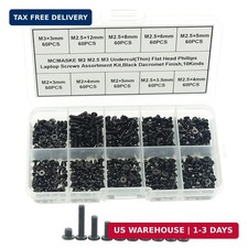 10 Kinds M2 M2.5 M3 Undercut Flat Head Phillips Laptop Screws Assortment Kit,Bla