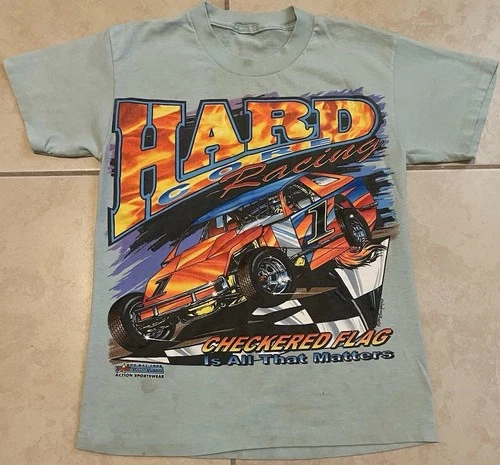 Vtg Hardcore Racing Faded AOP Shirt XS NASCAR Driving Grunge 1990s vintage concert t-shirt, vintage, size XS, single stitch, B+ condition