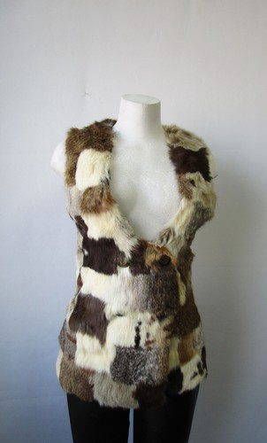 Women's Sz XS Multi Color Rabbit Fur Vest Woman MINT - Picture 2 of 6